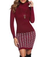 1 x RAW Customer Returns NC Women s Knitted Dress Long Sleeve Turtleneck Slim Fit Winter Autumn Party Leisure Dress, Wine Red, XL - RRP €32.23