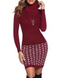 1 x RAW Customer Returns NC Women s Knitted Dress Long Sleeve Turtleneck Slim Fit Winter Autumn Party Leisure Dress, Wine Red, XL - RRP €32.23