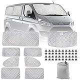 1 x RAW Customer Returns Motorhome Windshield Sun Shade Compatible with Ford Transit Custom 2012-2022, 8 Piece Sun Shade for Front Window, Internal Thermal Blind Set with Storage Bag 8PCS-SWB  - RRP €127.86