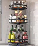 1 x RAW Customer Returns uyoyous Rotating Spice Rack 3 Tier Spice Stand Rotating Plate Spice Holder Rotating Spice Rack Lazy Susan Carbon Steel Spice Organizer 360 Rotating Kitchen Organizer - 3 Tier Black - RRP €37.3