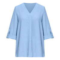 1 x RAW Customer Returns Tanmolo Blouse Women 3 4 Sleeve with V-Neck Elegant Tops Casual Swiss Dot Tops Tunic Light Blue, XXL - RRP €27.22