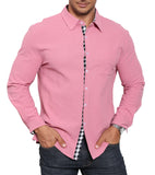 1 x Brand New Elainone Men s Shirt Long Sleeve Loose Fit Casual Shirt with Checked Autumn Cotton Linen Shirts with Pocket, Pink 3XL - RRP €20.76