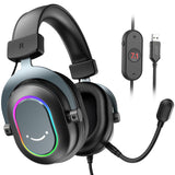 1 x RAW Customer Returns FIFINE Gaming Headset with Microphone, Over Ear Headphones with Cable, USB Headset for PC PS4 PS5, RGB Headphone with 3 EQ Modes, Surround Sound and Ear Pads - RRP €40.57