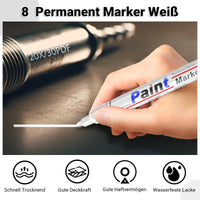 1 x RAW Customer Returns Permanent Marker Waterproof Pens, 8 White Touch-Up Pens, Paint Markers for Marking Surfaces Such As Metal, Tires, Stone, Wood, Plastic, Colorfast, Good Coverage, Weatherproof and Smudge-Proof, Round Tip 2-3 mm - RRP €9.72