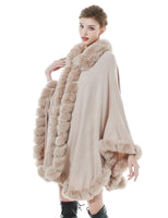 1 x RAW Customer Returns BEAUTELICATE Faux Fur Poncho Cape Knit Women Winter Faux Fur Scarf Stole Cape Cardigan Warm with Collar for Wedding Ceremony Festive Nude Pink, One Size  - RRP €59.99