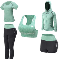 1 x RAW Customer Returns JULY S SONG Yoga Clothing Suit Set of 5 Tracksuit Running Clothing Gym Fitness Clothing Green, M  - RRP €43.99