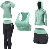 1 x RAW Customer Returns JULY S SONG Yoga Clothing Suit 5 Piece Set Tracksuit Running Clothes Gym Fitness Clothing Green, S  - RRP €41.99