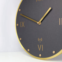 1 x RAW Customer Returns FISHTEC Rocker Wall Clock Radiopilated, Design, Pendulum Effect, Roman Numerals, Suitable for Kitchen, Office, Living Room 30, Black and Gold - RRP €32.99