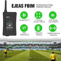 1 x RAW Customer Returns EJEAS FBIM Bluetooth Intercom Communication System for Professional Football Referee, 4-Person Online Intercom 1500M with CVC Noise Reduction, with Arm Bag 1 Pack  - RRP €151.25