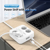 1 x RAW Customer Returns Power strip 4 compartments with 4 USB charging ports, Unidapt multiple socket with USB C, wall mounting 2500W power strip surge protection with 1.8M cable for office, multi-plug power extension, white - RRP €19.2