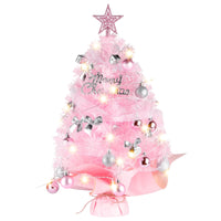 1 x RAW Customer Returns Mini Christmas Tree Pink 60cm, Siebwin Artificial Christmas Tree Small With Lighting and Treetop Star Christmas Decoration for Home Office Shop Desktop - RRP €25.99