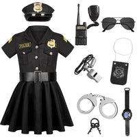 1 x RAW Customer Returns Police Costume Girls Luxury Police Officer Dress Set for Children Carnival Theme Party Halloween Police Costume Equipment Police Trowel Police Toy Black C030M - RRP €35.99