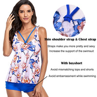 3 x Brand New Donppa Women s Swimwear Tankini Set Swimsuit Ruffle Strapless Halterneck Swimwear Top with Boyshorts White Blue Flower L  - RRP €62.4