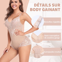 1 x RAW Customer Returns Werkiss Body for Women Slimming Belt Flat Stomach Figure Shaping Bodysuits Shapewear Bodysuit Tummy Control Lace Lingerie Top 2 Beige-Lace 38 - RRP €38.84