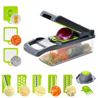 1 x RAW Customer Returns Lychee Vegetable Cutter, 15-in-1 Multifunctional Vegetable Slicer with Hand Guard, 8 Functions Switchable Options, Onion Potato Fruit Chopper Gray  - RRP €19.32