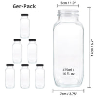 1 x RAW Customer Returns Winter Shore 475 ml Glass Bottles with Lids 6-Pack - Reusable Glass Bottle with Black Lid - Empty Bottles to Fill for Juice, Water, Milk, Iced Tea, Kombucha, etc. - RRP €27.99