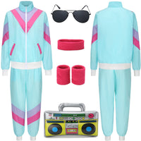 1 x RAW Customer Returns 80s costume tracksuit pop art for retro style bad taste party scoundrel suit chav suit scoundrel years 80s 90s outfit clothing accessories for women men jogging suit blue G041XXL - RRP €35.99