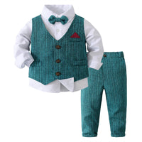 1 x RAW Customer Returns Volunboy Elegant Child Suit Shirts Bow Tie Vest Trousers, Boy Clothing 4 Pieces Gentleman Wedding Ceremony 4-5 years, Green, Size 120  - RRP €40.98