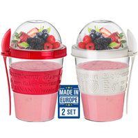 1 x RAW Customer Returns Crystalia Yoghurt Cups to Go with Lid Set of 2, 100 BPA FREE Cereal Cups, Porridge, for Breakfast, Fruit Container, Salad Cup Yoghurt Cup with Spoon - RRP €17.54