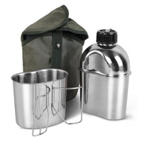 1 x RAW Customer Returns Goetland stainless steel US military canteen set 1.2l with 0.6l cup nylon bag water bottle cooking pot camping mug - RRP €33.26