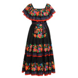 1 x RAW Customer Returns Women s Mexican Dress Off Shoulder Floral Print Dress A-Line Long Maxi Summer Dress Boho Beach Holiday Dress Fancy Day of the Dead Halloween Carnival Dress Up Black XL - RRP €36.8