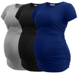 1 x RAW Customer Returns Smallshow Women s Maternity Tops Side Gathered Maternity Tops 3 Pack Black Grey Navy M - RRP €43.99