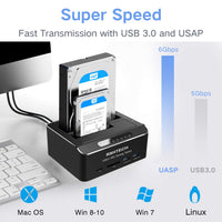 1 x RAW Customer Returns Dual Bay Hard Drive Docking Station, RSHTECH USB 3.0 Aluminum Hard Drive Docking Station Offline Cloning for 2.5 3.5 Inch SATA HDD SSD, Supports SD TF Card, 2 x 16TB Drives, 6 Gbit s - RRP €49.99