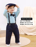 1 x RAW Customer Returns mintgreen Baby Boy Suit Gentleman Wedding Clothes Formal Shirt Set Suspenders Bow Tie with Hat, Blue, 12-18 Months, 90 - RRP €37.04