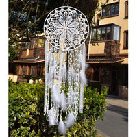 1 x RAW Customer Returns EasyBravo Large Boho Dream Catcher White Feather Macrame Wall Hanging for Vintage Wedding Home Decoration 30cm Circle 80cm Long White - RRP €13.1