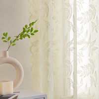 1 x Brand New MIULEE Set of 2 Curtains Transparent Curtains with Leaves Lace Translucent Curtain Lace Window Curtain with Eyelets Decorative Curtain for Living Room Bedroom 150 x 245 cm Beige - RRP €29.99