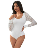 1 x RAW Customer Returns comeondear women s sexy body lace bodysuit long-sleeved lingerie jumpsuit elegant long-sleeved bodysuit crotch with buttons blouse body top large sizes outfit white L 42  - RRP €30.99