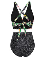 1 x RAW Customer Returns Hanna Nikole Women s Plus Size Summer Swimsuits V-neck Bikini Sets for Curvy Women Green Leaf Flowers Polka Dots M - RRP €30.24