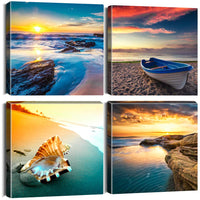 1 x RAW Customer Returns Artscope 4-piece canvas picture with sunset coastal landscape motif art print - modern wall picture for bathroom living room wall decoration - 30 x 30 cm - RRP €25.99