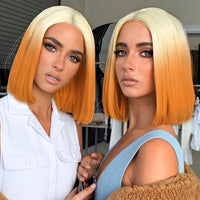 1 x RAW Customer Returns PORSMEER Blonde to Orange Bob Wig Short Straight Straight Synthetic Hair Cosplay Daily Party Wig for Women Girls Halloween Cosplay Party or Costume - RRP €23.11