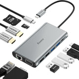 1 x RAW Customer Returns Aceele Docking Station 2 HDMI, 12 in 1 USB C Hub with Dual HDMI 4K, VGA, Lan, 4 USB-A, 100W PD, USB C Data and TF SD card reader, Triple Monitor Adapter for Lenovo Yoga 900 920 720 , Dell XPS 13 15 more - RRP €48.9