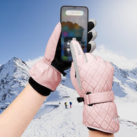 1 x Brand New LEcylankEr Ski Gloves for Women, Touchscreen Winter Gloves, Waterproof Snowboard Gloves, Fashionable Warm Sports Gloves with Pattern Grid Pink  - RRP €19.15