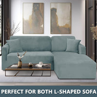 1 x RAW Customer Returns CHELZEN Peninsula Velvet Sofa Cover, 2 Pieces Left Right Corner Sofa Cover, Chaise Longue Sofa Cover, L-Shaped Peninsula Sofa Slipcovers 1 Seater 2 Seater, Powder Blue  - RRP €48.99