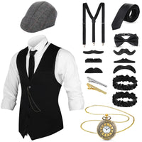 1 x RAW Customer Returns Blulu 20s Men s Vest Costume Accessory Set Fedora Hat Vintage Pocket Watch Pre-Tied Bow Tie 1920s Man Cosplay Outfit Accessories for Men Vintage Party M  - RRP €40.33