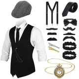 1 x RAW Customer Returns Blulu 20s Men s Vest Costume Accessory Set Fedora Hat Vintage Pocket Watch Pre-Tied Bow Tie 1920s Man Cosplay Outfit Accessories for Men Vintage Party M  - RRP €40.33