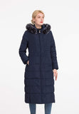 1 x RAW Customer Returns Polydeer Puffer Jacket Max Long Thickened Hooded Coat Vegan Down Winter Parka Women Navy Xtra Small - RRP €112.94