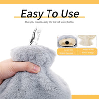 1 x RAW Customer Returns TOHDNC 2 Liter Hot Water Bottle with Fluffy Plush Cover Hot Water Bag for Pain Relief, Leak-Proof Bed Bottle Made of Natural Rubber for Adults and Children Light Grey  - RRP €12.99