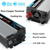 1 x RAW Customer Returns 1000W Car Voltage Converter 12v to 230v Pure Sine Wave Inverter -Car Inverter Converter with 1 EU Sockets and 2 USB Car Charger Power Solar Inverter DC AC Converter Current Converter - RRP €89.99