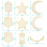 34 x Brand New 9 Pieces Wooden Pendant Ornaments Hollow Ramadan Kareem Decoration Star Moon Wind Light Shaped Hanging Ornament Happy Eid Hanging Sign for Ramadan Mubarak Eid Party - RRP €693.6