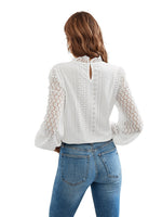 1 x RAW Customer Returns GORGLITTER Women s Elegant Blouses Stand-Up Collar Top Shirt Blouse Long Sleeve Lace Tunic Blouse with Lantern Sleeves White S - RRP €30.99