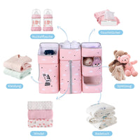 1 x RAW Customer Returns Hanging Diaper Organizer for Changing Table Baby Crib Bag Diaper Holder Hanging Storage for Nappies, Toys and Clothes, 3 IN 1 Pink - RRP €36.88