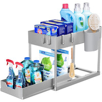 1 x RAW Customer Returns Puricon Under Sink Shelf, 2 Tier Standing Shelf Kitchen Worktop Shelf Organizer, Multifunctional Kitchen Shelf Spice Rack Under Cabinet Shelf Sink Cabinet Shelf - Gray - RRP €21.99