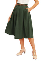 1 x Brand New Women s Pleated Skirt Elegant A-Line High Waist Midi Skirt with Pockets Leisure Party Army Green L - RRP €36.82