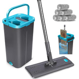 1 x RAW Customer Returns MASTERTOP flat mop with bucket, 141cm floor mop with 6 microfiber mop pads and stainless steel handle, mop and cleaning bucket set for all floor types, gray blue - RRP €42.69