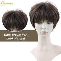 1 x RAW Customer Returns Queentas Short Blonde Wigs for Women Pixie Bob Haircut Wig with Layered Bangs Synthetic Hair Wig  - RRP €23.63