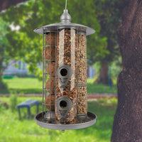 1 x RAW Customer Returns WILDLIFE FRIEND I Deluxe 3-in-1 bird feeder 19cm x 19cm x 36cm Silver metal suet ball holder, seed feeder peanut feeder, bird feeder for smaller wild birds - RRP €24.99